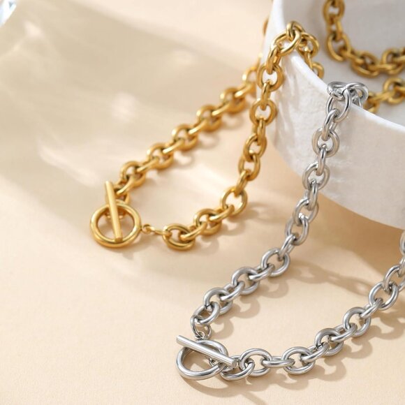 🆕Women Gold Cuban Choker Necklace Chunky Chain Clasp Toggle Herringbone Jewelry - Picture 6 of 7
